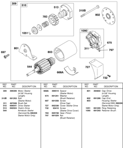 Electric Starter Diagram and Parts List for 243432-0737-XX  Briggs and Stratton Engine